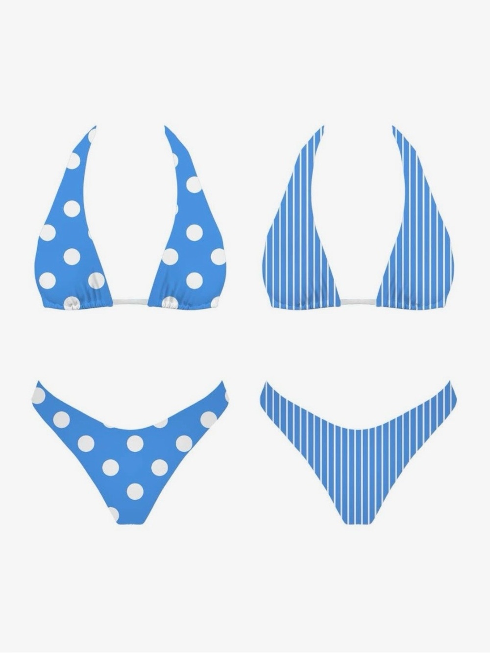 Reversible Blue Polka Dot & Stripe Bikini Set